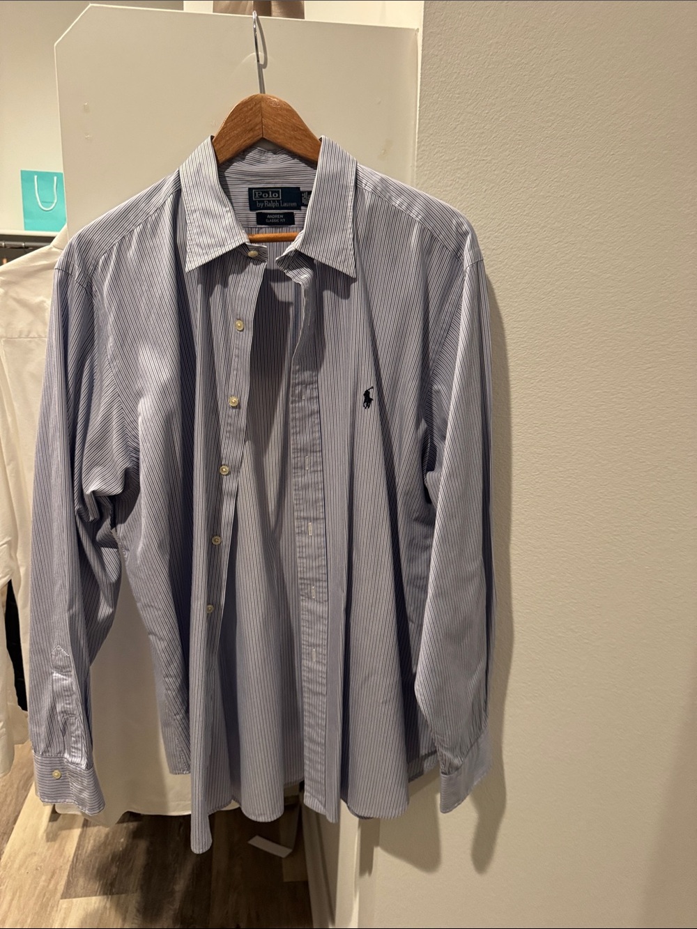 Polo by Ralph Lauren Blue and White Pinstripe Dress Shirt - Picture 4 of 6